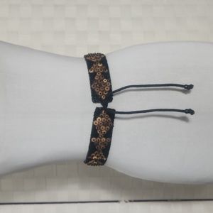 Vintage Black/Tan Beaded/Shell Tie Belt - Size S/M or OS